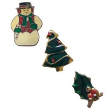 Enameled Christmas Tie Tack Lapel Pin Lot 3 Snowman Frosty Holly Berry Pine Tree - £14.00 GBP