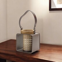 7&quot; Natural And Brown Distressed Lattice Iron And Wood Tabletop Lantern C... - $3,096.47 MXN