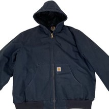 Carhartt Quilted Lined Duck Hooded Work Jacket Navy USA Men&#39;s XL - $72.95