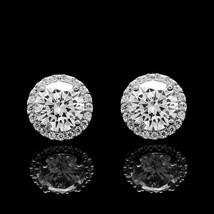 1.25CT Halo Simulated Diamond Stud Earrings 14k White Gold Plated Round-Cut - £53.41 GBP