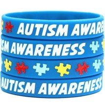 100 Autism Awareness Wristbands - Colorful Puzzle Pieces Silicone Bracelets - £39.07 GBP