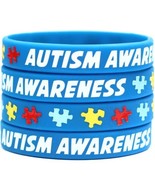 20 Autism Awareness Wristbands - Colorful Puzzle Pieces Silicone Bracelets - £14.76 GBP