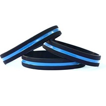 10 Thin Blue Line Silicone Wristbands in Support Memory Police Officer [... - £13.22 GBP