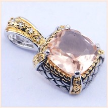 Sterling Silver and Gold Plated Pink Morganite Rectangle Cut Crystal Pendant   - $59.95