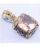 Sterling Silver and Gold Plated Pink Morganite Rectangle Cut Crystal Pen... - £48.07 GBP