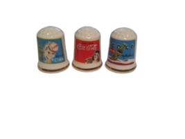 Coca-Cola Ads Porcelain Thimble 3 Piece Set Japan Ceramic Vintage 1982 - £10.26 GBP