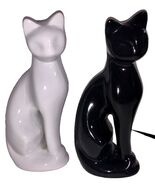 Vintage Ceramic Black White Pair Cat Figure 8” Mid Century Modern Art Decor - $28.47
