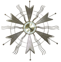 VTG Mid Century Modern Welby Atomic Starburst Sunburst Wall Clock Gold 8 day 29&quot; - £221.26 GBP