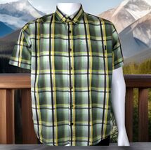 Prana Short Sleeve Plaid Shirt Mens L Textured Green Cotton Blend Athlet... - $15.34