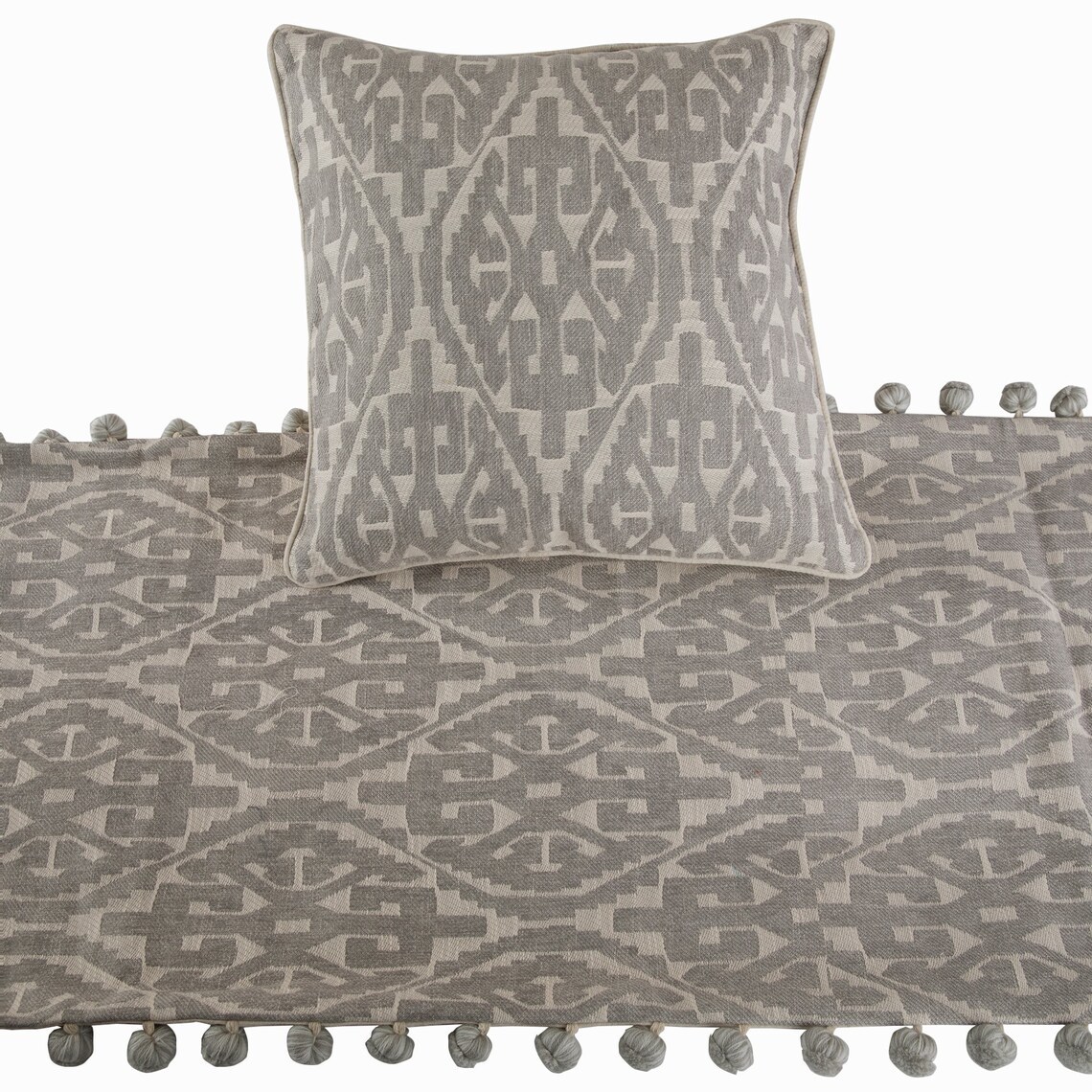 Grey Aztec - Cotton Grey Decorative Bed Runner and Pillow Cover - $98.31+