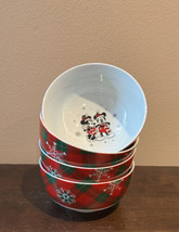 Disney Mickey Minnie Soup/Salad bowls Set of 4 Christmas Red Green plaid - £47.18 GBP