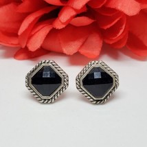 Vintage Signed JJG Black Faceted Lucite Silver Tone Costume Clip On Earrings - £10.31 GBP
