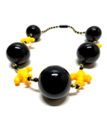 Mardi Gras Beads Jumbo Balls Fleur de Lis Necklace New Orleans Shiny Bla... - $40.69 CAD