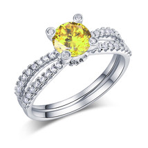 925 Sterling Silver Engagement Ring 1.25 Ct Yellow Canary Lab Created Diamond  - £96.21 GBP