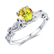 925 Sterling Silver Engagement Ring Vintage 1.25 Ct Yellow Canary Lab Diamond - £80.17 GBP