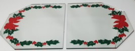 Mirrored Christmas Display Tray Holly Red Bow 10 Sided 2 Piece Table Vin... - £15.11 GBP