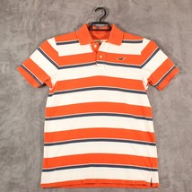 Hollister Polo Shirt Men&#39;s Large Short Sleeve Collared Striped Orange White - $12.57