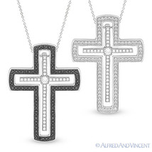 Christian Cross Crucifix Charm CZ Crystal Pendant .925 Sterling Silver Necklace - £46.61 GBP