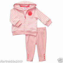 Carter&#39;s Baby Girl 2 Pc. Striped Rosette Hooded Cardigan Set. Sz.9 Month... - £12.74 GBP