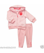 Carter&#39;s Baby Girl 2 Pc. Striped Rosette Hooded Cardigan Set. Sz.9 Month... - £12.66 GBP