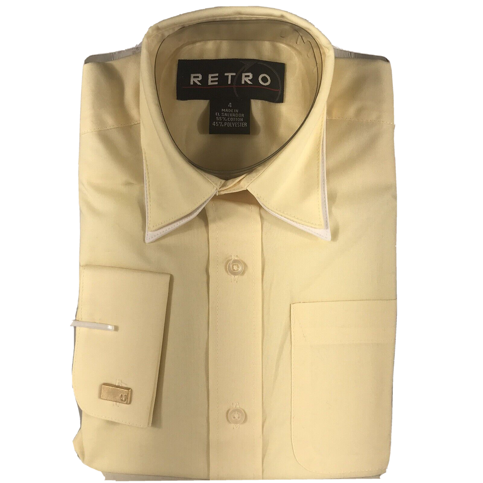 Retro Boys Yellow Dress Shirt Yellow White Collar French Cuff  Size 4 - $15.99