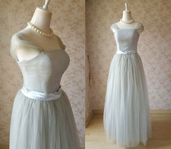 Gray Cap Sleeve A-line Tulle Bridesmaid Dress Custom Plus Size Tutu Dress image 2