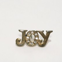 Joy Lettered Rhinestone Gold Tone Metal Lapel Pin Pinback 1&quot; Christmas Holiday - £11.62 GBP