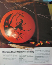 Pattern Cross Stitch Halloween Moon Shadow Picture 5.5&quot; x 5.25&quot; - $4.00
