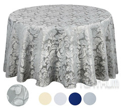Tektrum 90&quot; Round Damask Tablecloth-Waterproof/Spill Proof/Heavy Duty-Gray - £22.33 GBP