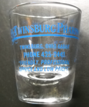 Twinsburg Pharmacy Shot Glass Clear Glass with Blue Print and Level Markings - £5.58 GBP