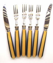 Art Deco Bakelite Butterscotch and Black Flatware Set Rostfrei Germany   - £23.18 GBP