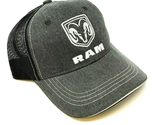 Dodge Dark Grey &amp; Black Ram Logo Curved Bill Mesh Trucker Snapback Hat - £13.83 GBP