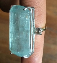 Custom Estate Huge 47 ct Aquamarine diamond 14k yellow gold &amp; SS ring Sz... - £3,911.28 GBP