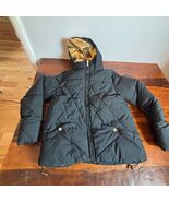 Nicole Miller New York Womens Black Gold Puffer Jacket Metallic Hooded Size M - $34.65
