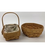 2 x Vintage Longaberger Baskets Two Small  1 With Floral Liner Dresden O... - $40.58 CAD