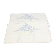 2 Vintage Pillowcases White Blue Embroidery Floral 33 in L 19 in W - £26.75 GBP