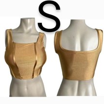 Gold Tan Satiny Soft Textured Detail Stretchy Thick Tank Crop Top~Size S - £17.05 GBP