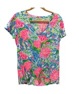 Lilly Pulitzer Womens Etta V-Neck Top L Blue Bunny Business Zanzibar Blu... - $45.64 CAD
