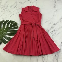 Womens Vintage 70s Pleated Dress Size L Bright Pink Fit Flare Wrap Wide ... - $36.62
