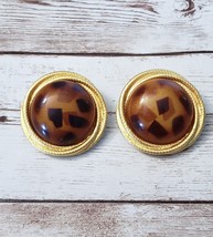 Vintage Clip On Earrings Large Statement Brown Tones &amp; Gold Tone Halo 1 ... - £12.71 GBP