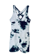 Shein Curve Womens 2XL Grey Blue Tie Dye Pucker Criss Cross Ruched Back Romper - £8.60 GBP