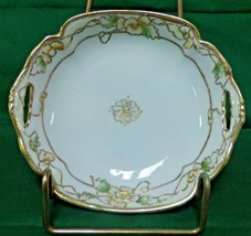 Nippon 5 1/2&quot; Dresser Tray Trinket Dish Hand Painted Flowers Gold Beading Japan - £19.90 GBP