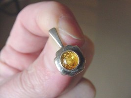 (p14-26) Round Orange Amber Poland + Square .925 Sterling Silver Pendant Jewelry - £14.06 GBP