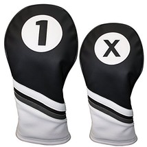 Golf Headcovers Black and White Leather Style 1 &amp; X Driver and Fairway Head Cove - £23.38 GBP