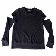 Monrow Sweatshirt Womens XS Black Cut Open Shoulders Cotton Blend Crew Neck - £21.72 GBP
