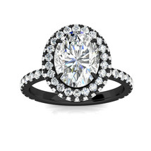 2.50Ct Oval Moissanite & Diamond Halo Wedding Engagement Ring 14K Black Gold - £1,270.51 GBP