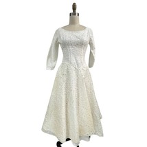 Vtg Retro 1950s Wihite Embroidered Eyelet Dress Party Prom Wedding Gown Sz S - £122.61 GBP