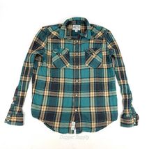 Lucky Brand Green Plaid Snap Long Sleeve Medium Shirt Scrunched Sleeves - $24.99