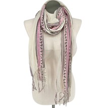 American Eagle Outfitters Scarf 73x25 Cotton Beige Pink Gray Fringe - £5.44 GBP