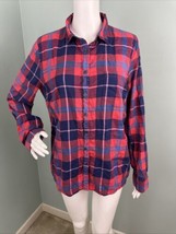 J.Crew Factory Women’s Perfect Fit Red Blue Plaid Print Button-Up Shirt ... - $14.84